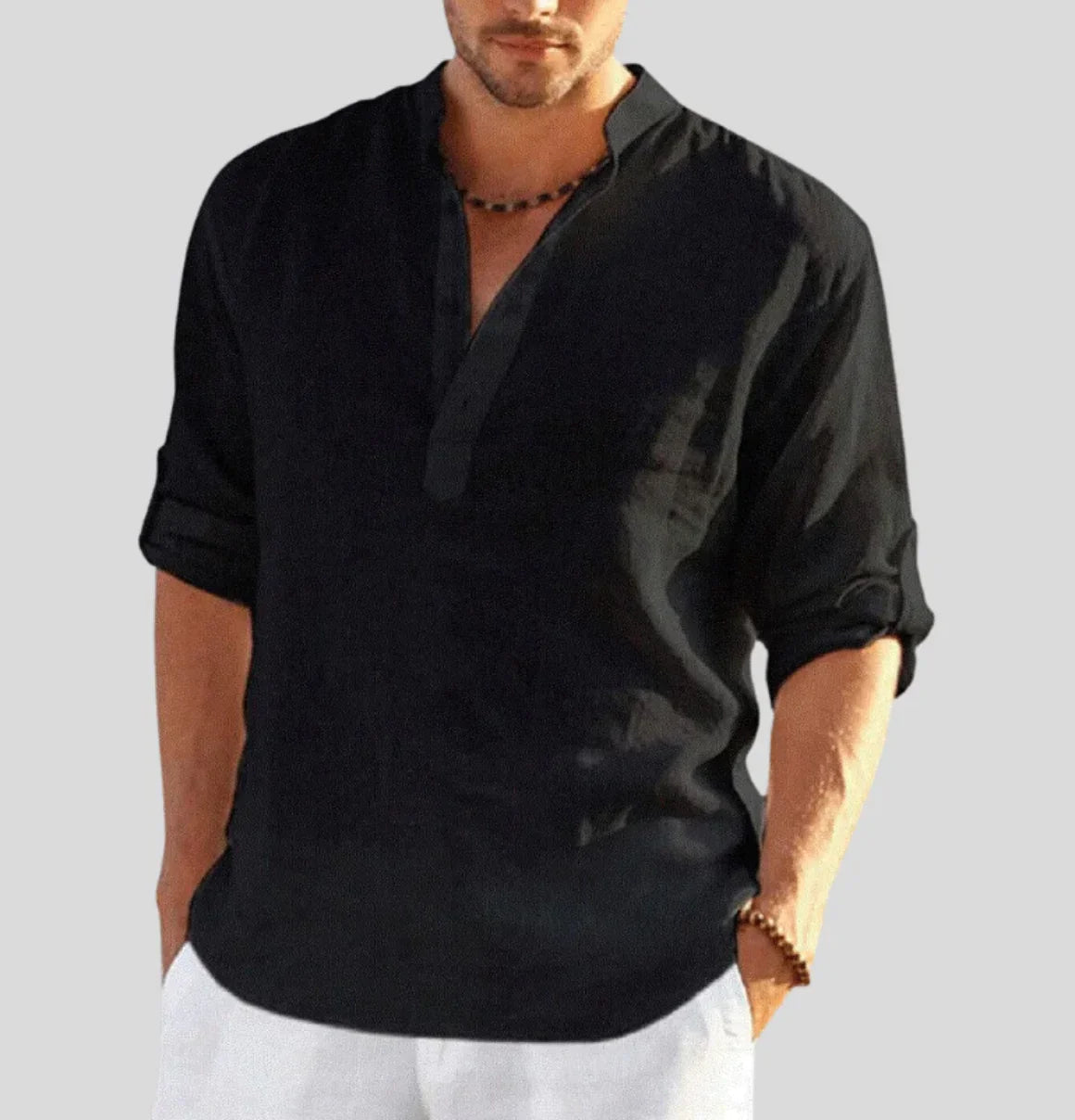 Elegant Linen Shirt Men Classic Collar Lightweight Casual Wear 4