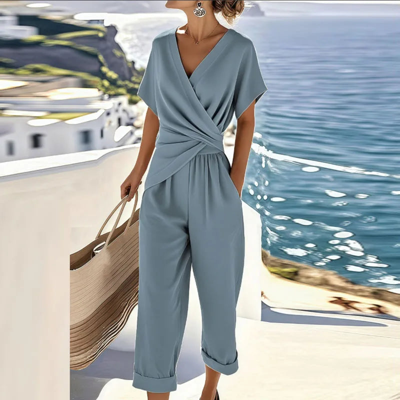 Elegant Two-Piece Set Women's Flattering Wrap Design Lightweight Comfort 1