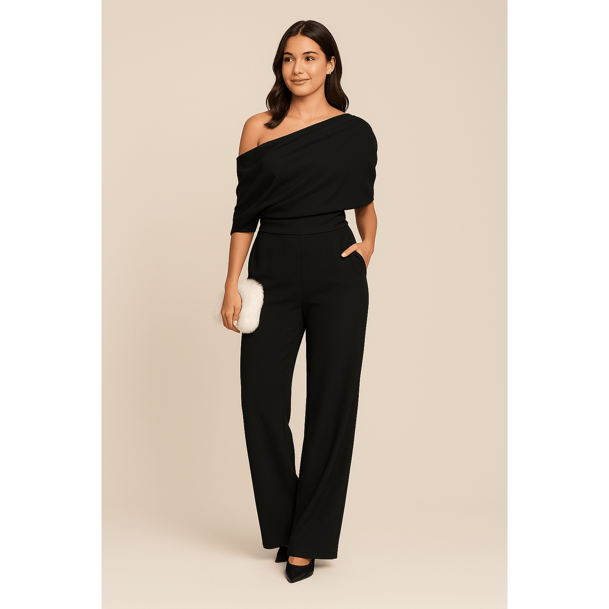 Elegant Womens Jumpsuit Tailored Single-Breasted Design Wide-Leg Style 1
