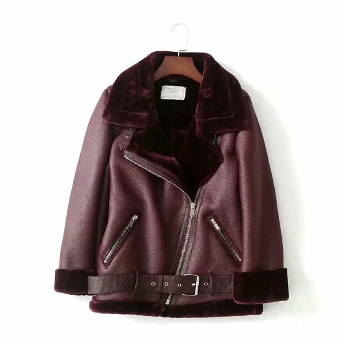 Faux Fur Coat Women Winter Biker Jacket with Belt Stylish Warmth 6