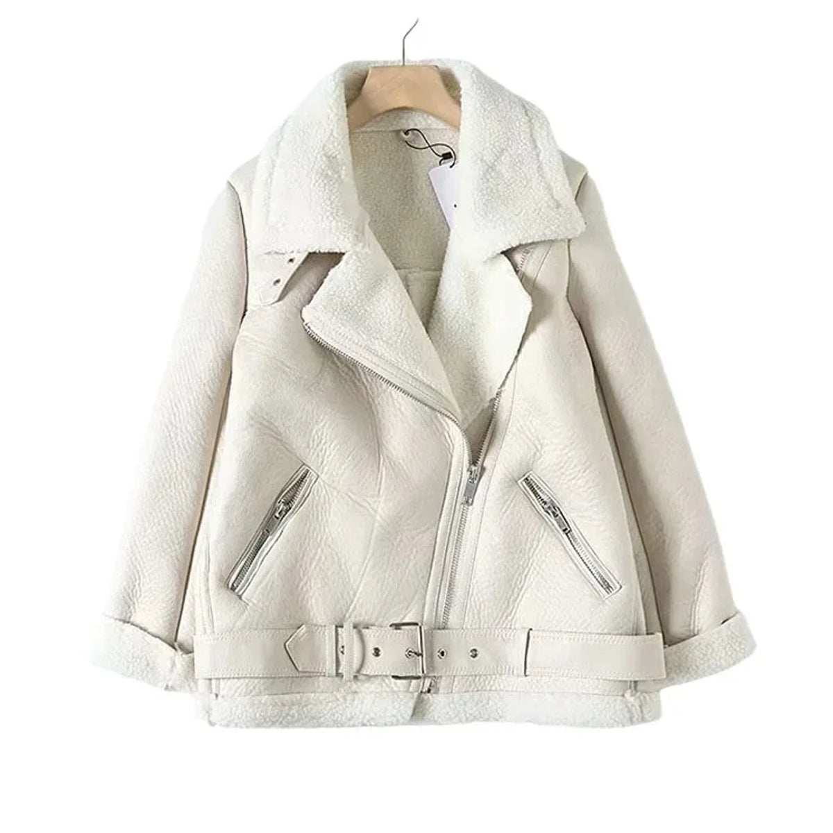 Faux Fur Coat Women Winter Biker Jacket with Belt Stylish Warmth 7