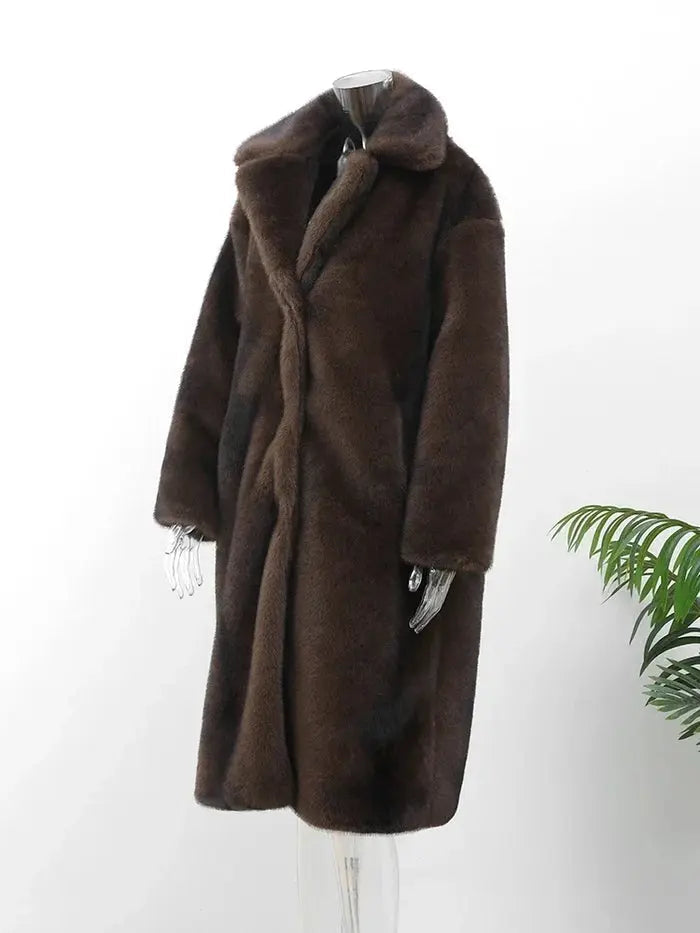 Faux Fur Long Coat Women Stylish Warm Elegant Winter Outerwear 4