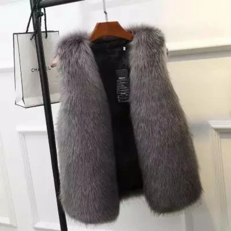Faux Fur Vest Women Elegant Autumn Winter Outerwear Stylish Warmth 1