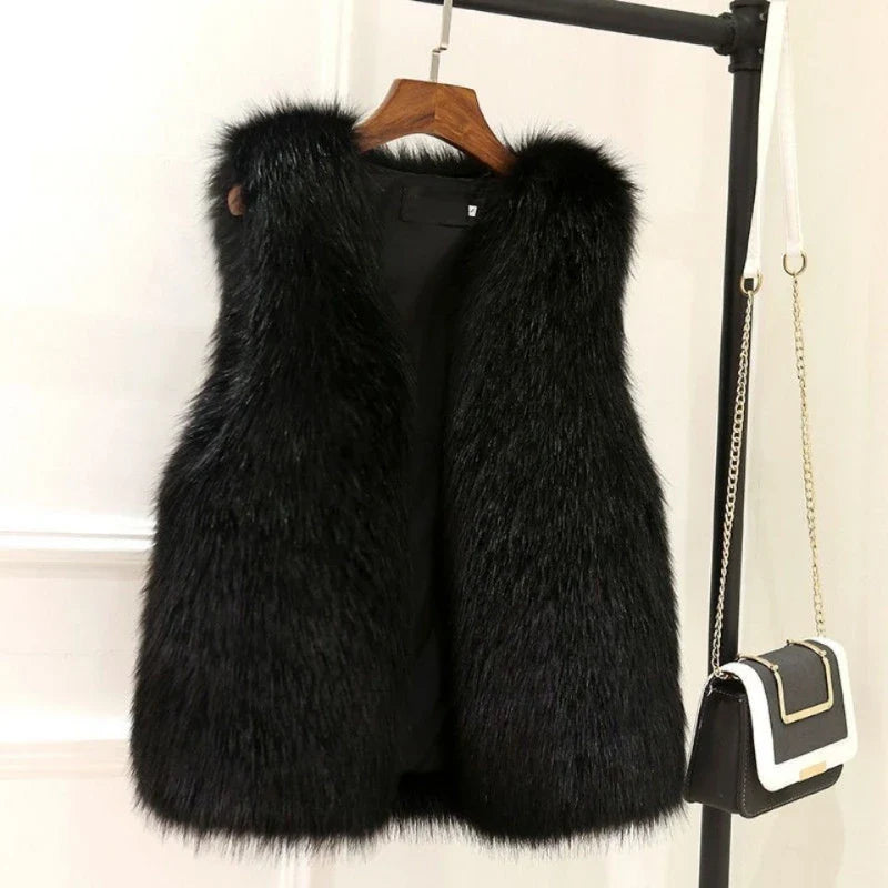 Faux Fur Vest Women Elegant Autumn Winter Outerwear Stylish Warmth 6