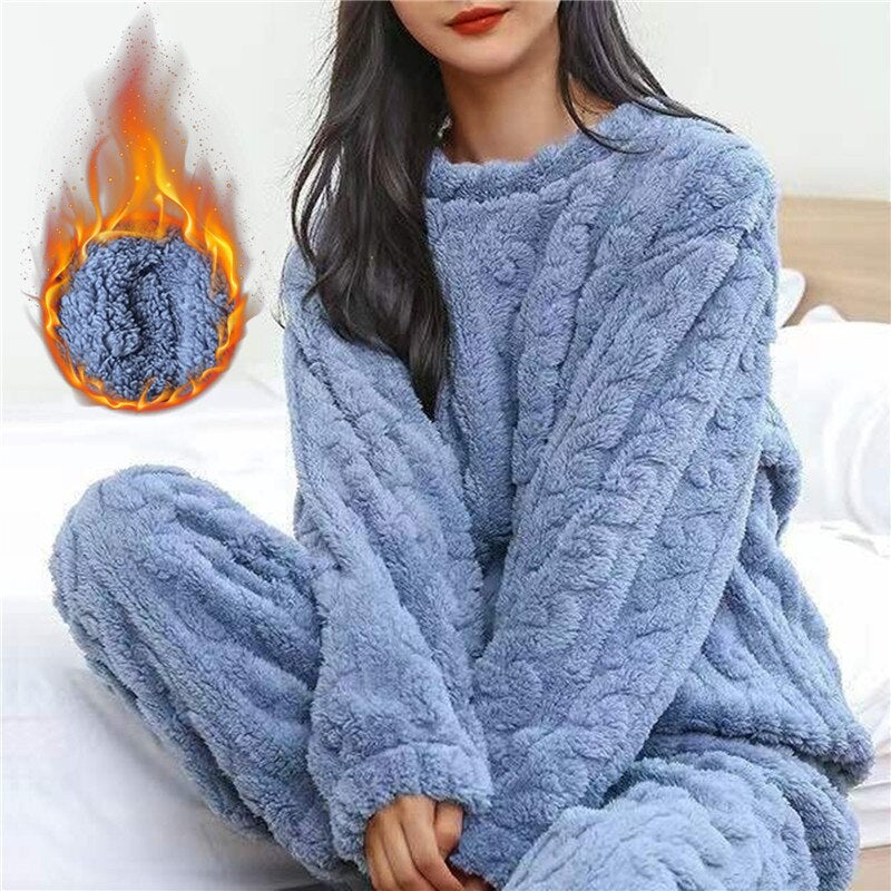 Fleece Pajama Set Women Cozy Warmth for Relaxation Comfortable Sleepwear 2