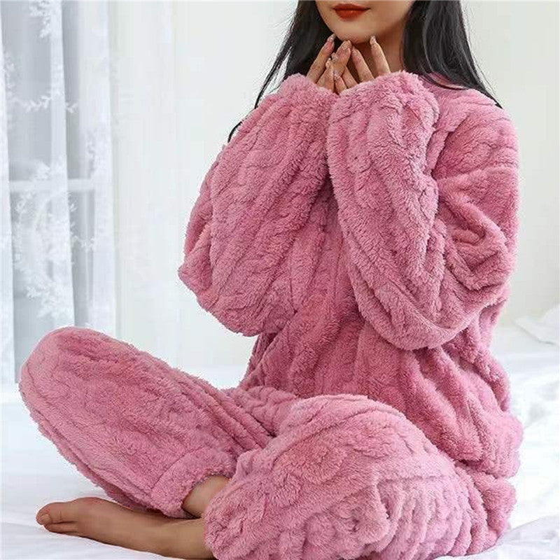 Fleece Pajama Set Women Cozy Warmth for Relaxation Comfortable Sleepwear 5