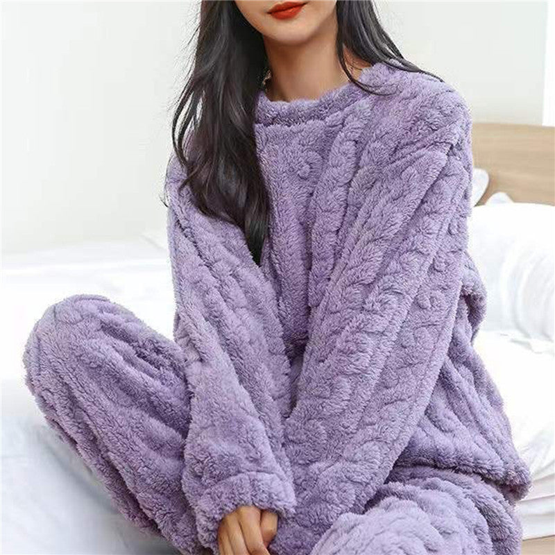 Fleece Pajama Set Women Cozy Warmth for Relaxation Comfortable Sleepwear 7