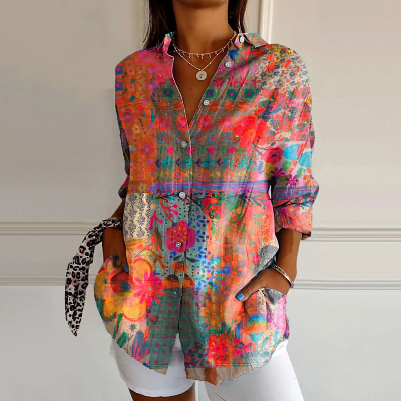 Floral Button-Down Blouse Women Elegant Everyday Style Lightweight Chic 0