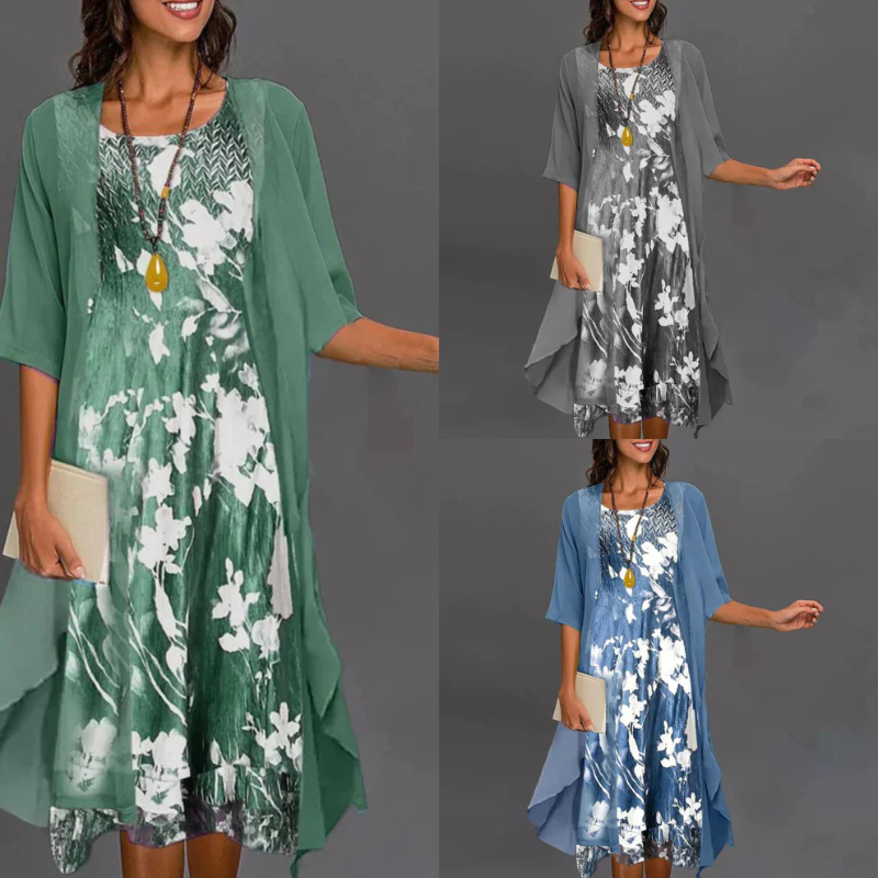 Floral Print Dress Women Elegant Mini Outfit With Blazer Stylish 3