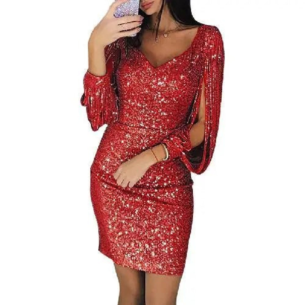 Glitter Evening Dress Elegant Silhouette Sparkling Fabric Formal Gown 0