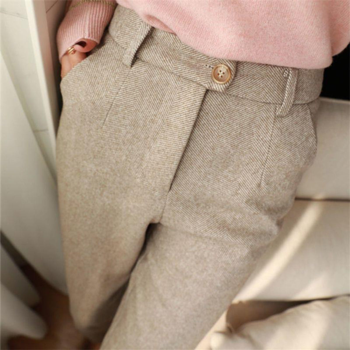 Heritage Herringbone Trousers Men Tailored Fit Smart Casual Elegance 2