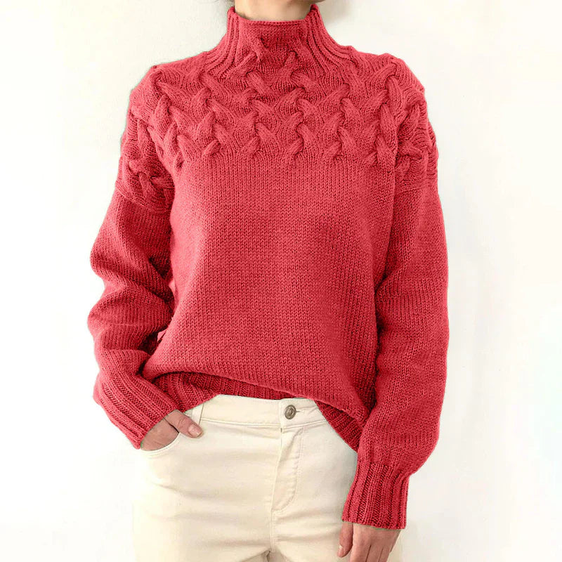 High Neck Cable Knit Sweater Women Sophisticated Elegant Design 13