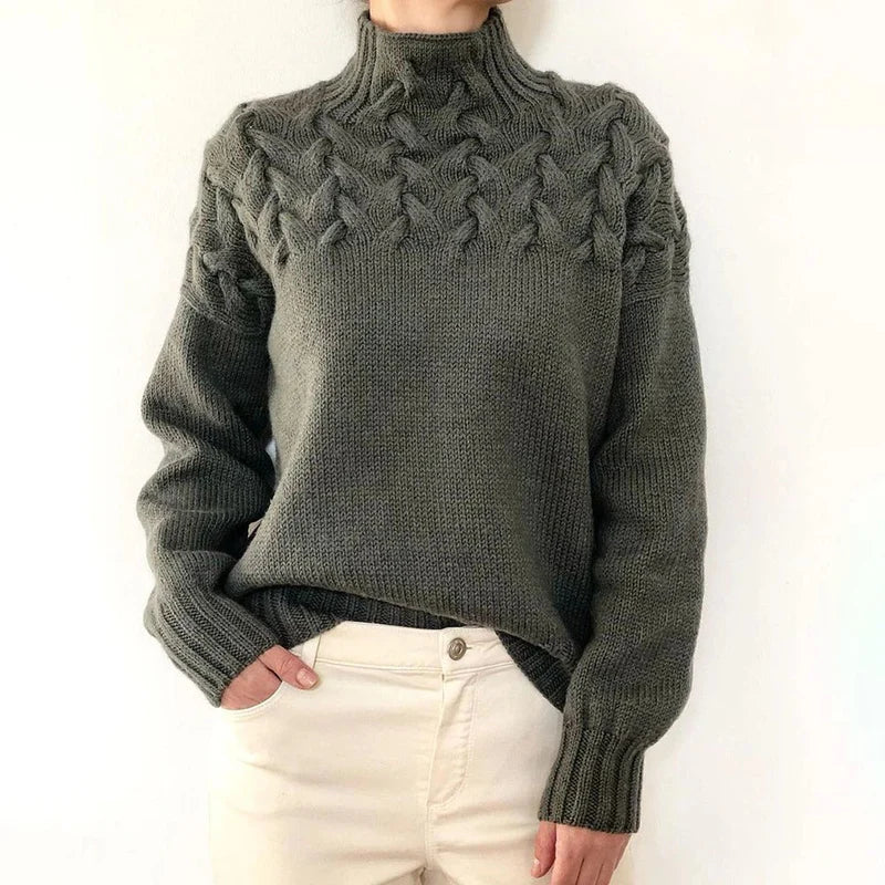 High Neck Cable Knit Sweater Women Sophisticated Elegant Design 5