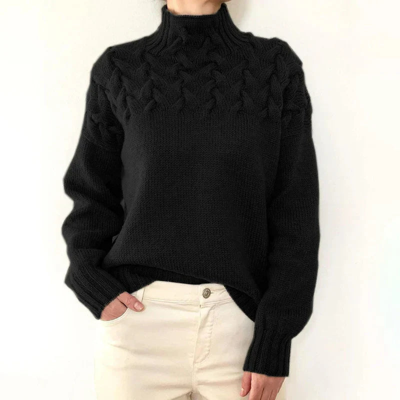 High Neck Cable Knit Sweater Women Sophisticated Elegant Design 8