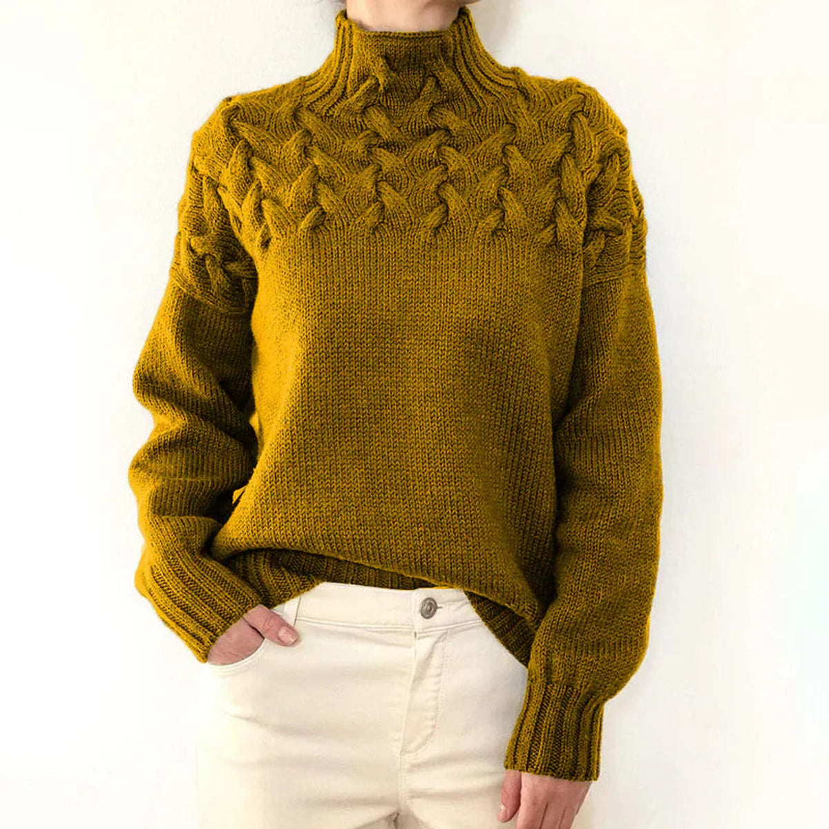High Neck Cable Knit Sweater Women Sophisticated Elegant Design 9