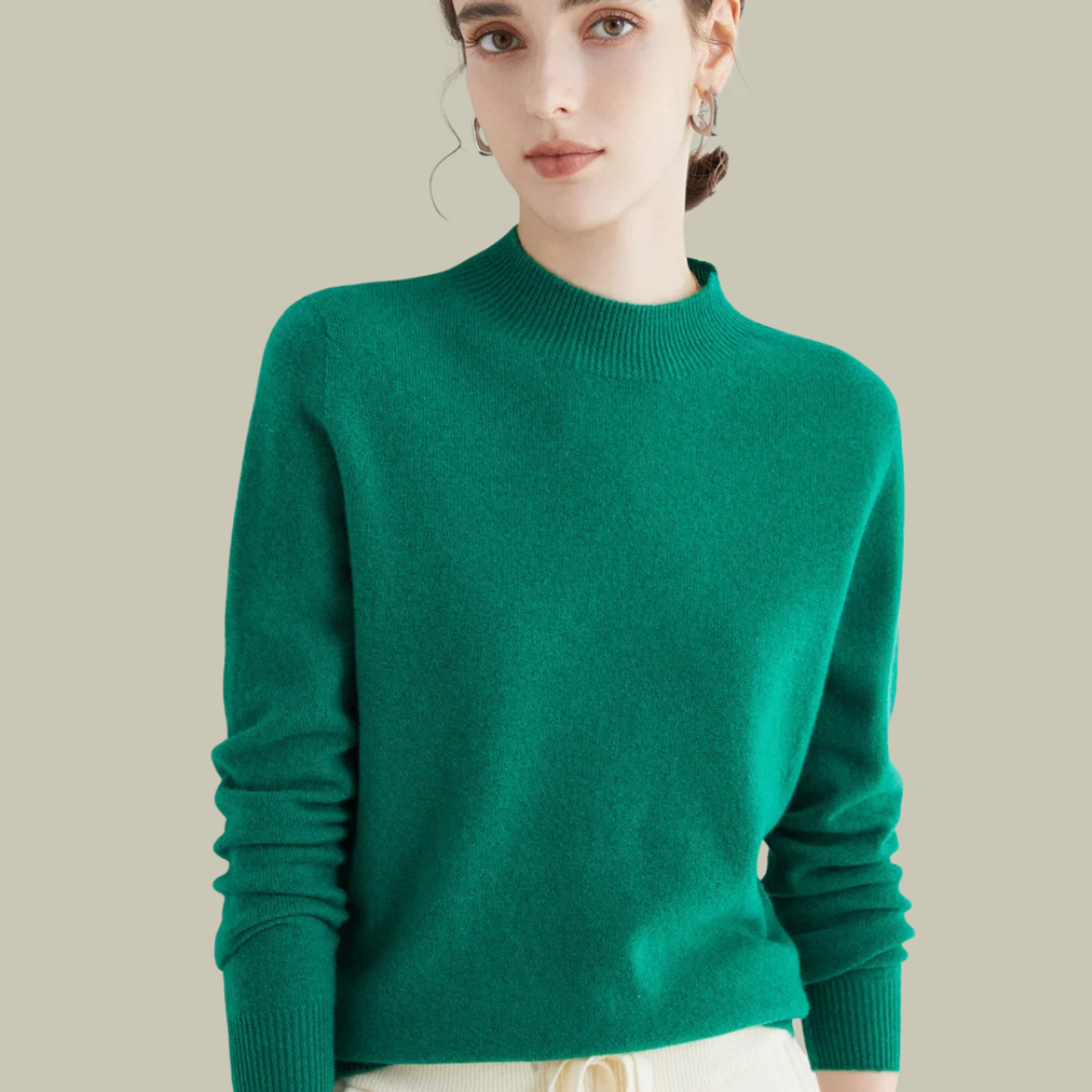 High Neck Slim Fit Merino Wool Sweater Women Elegant Chic Casual 14