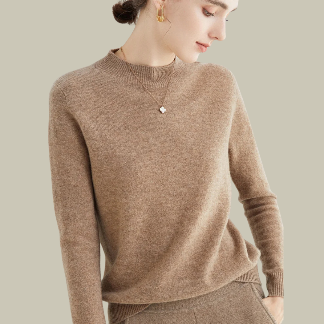 High Neck Slim Fit Merino Wool Sweater Women Elegant Chic Casual 3