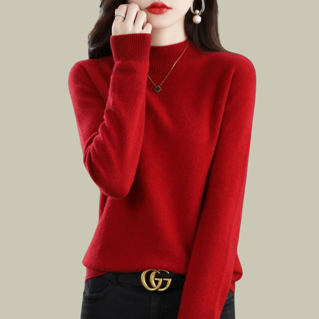 High Neck Slim Fit Merino Wool Sweater Women Elegant Chic Casual 8