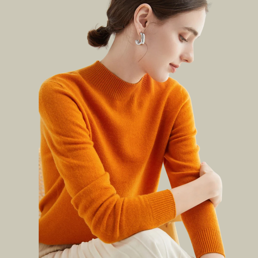 High Neck Slim Fit Merino Wool Sweater Women Elegant Chic Casual 9