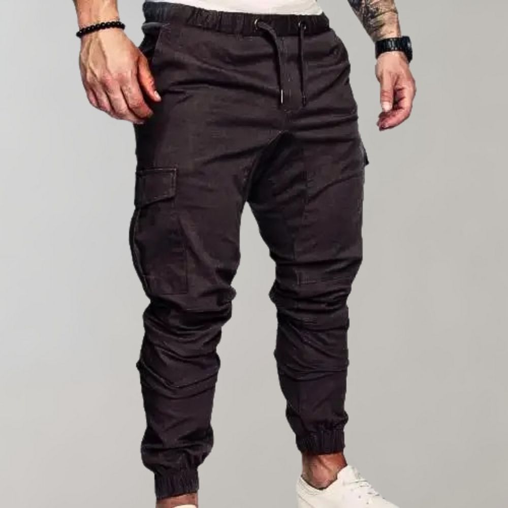 High Waist Black Cargo Pants for Men - Adjustable Fit, Utility Pockets, Soft Durable Fabric 0