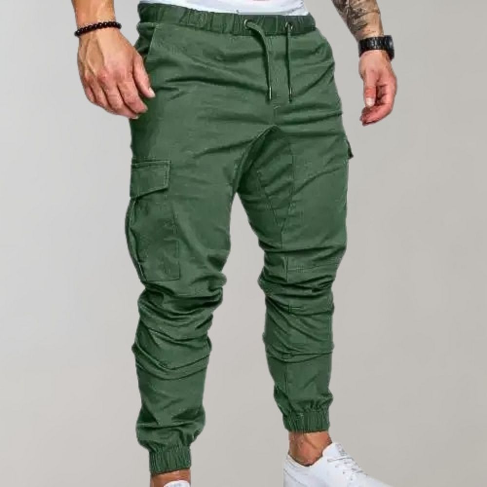 High Waist Black Cargo Pants for Men - Adjustable Fit, Utility Pockets, Soft Durable Fabric 1