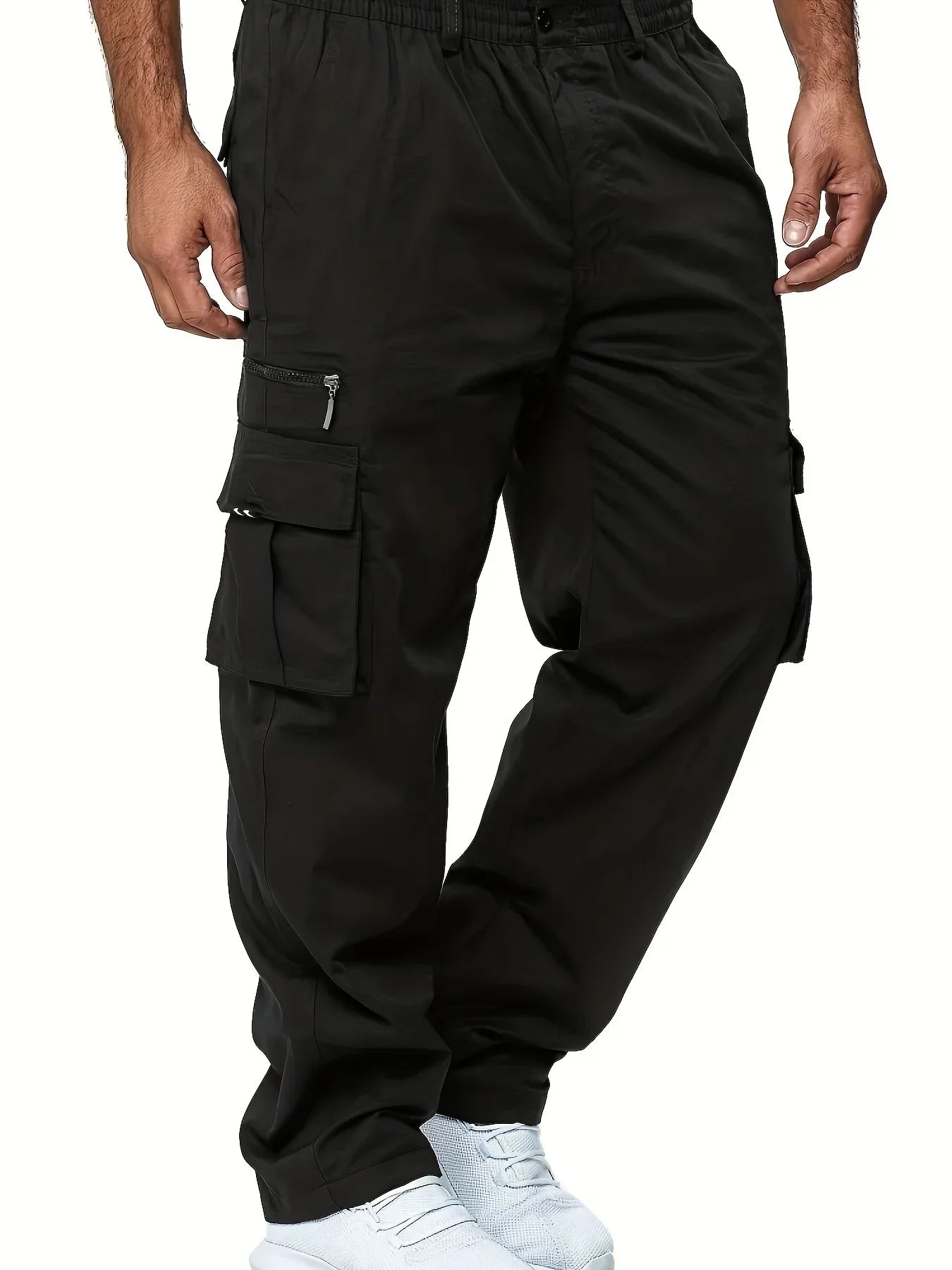 High Waist Black Cargo Pants for Men - Relaxed Fit, Utility Pockets, Soft Fabric 0