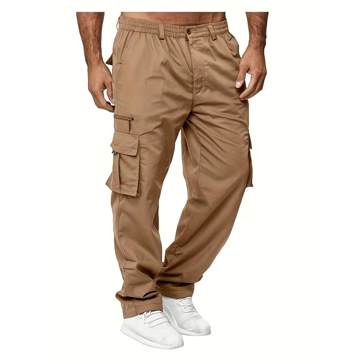 High Waist Black Cargo Pants for Men - Relaxed Fit, Utility Pockets, Soft Fabric 1