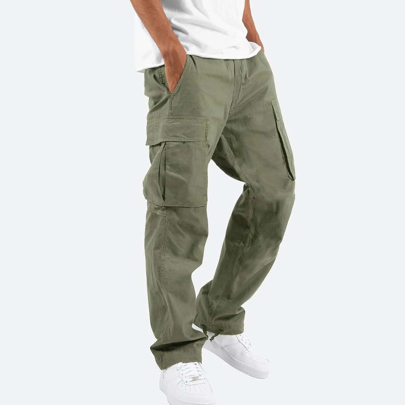 High Waist Black Cargo Pants for Men - Relaxed Fit with Utility Pockets 1
