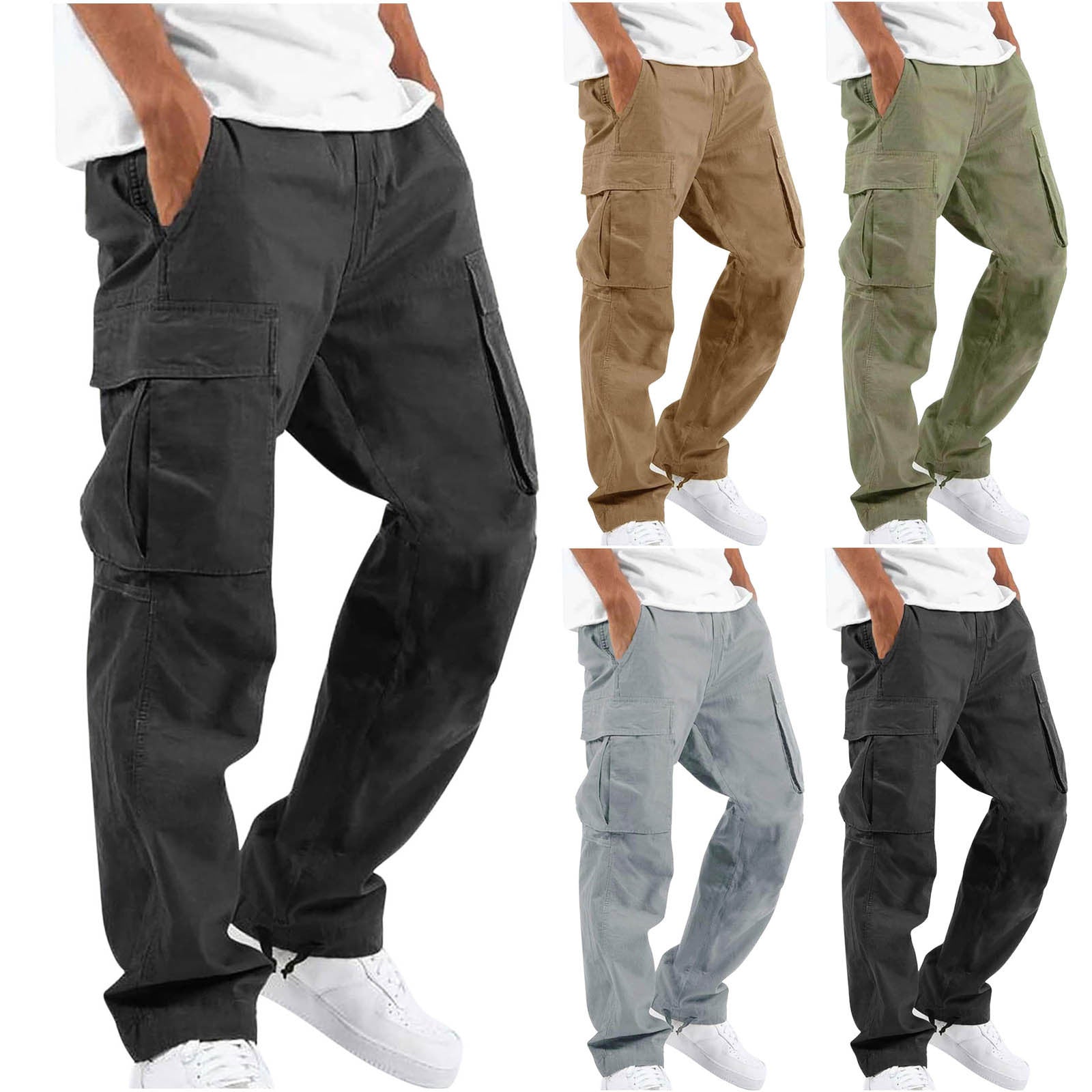 High Waist Black Cargo Pants for Men - Relaxed Fit with Utility Pockets 2