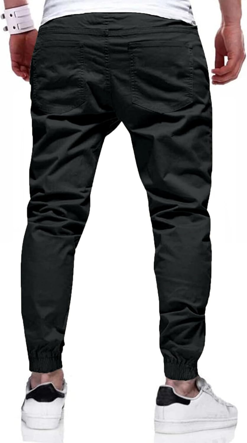 High Waist Black Cargo Pants for Men with Adjustable Drawstring & Utility Pockets 1