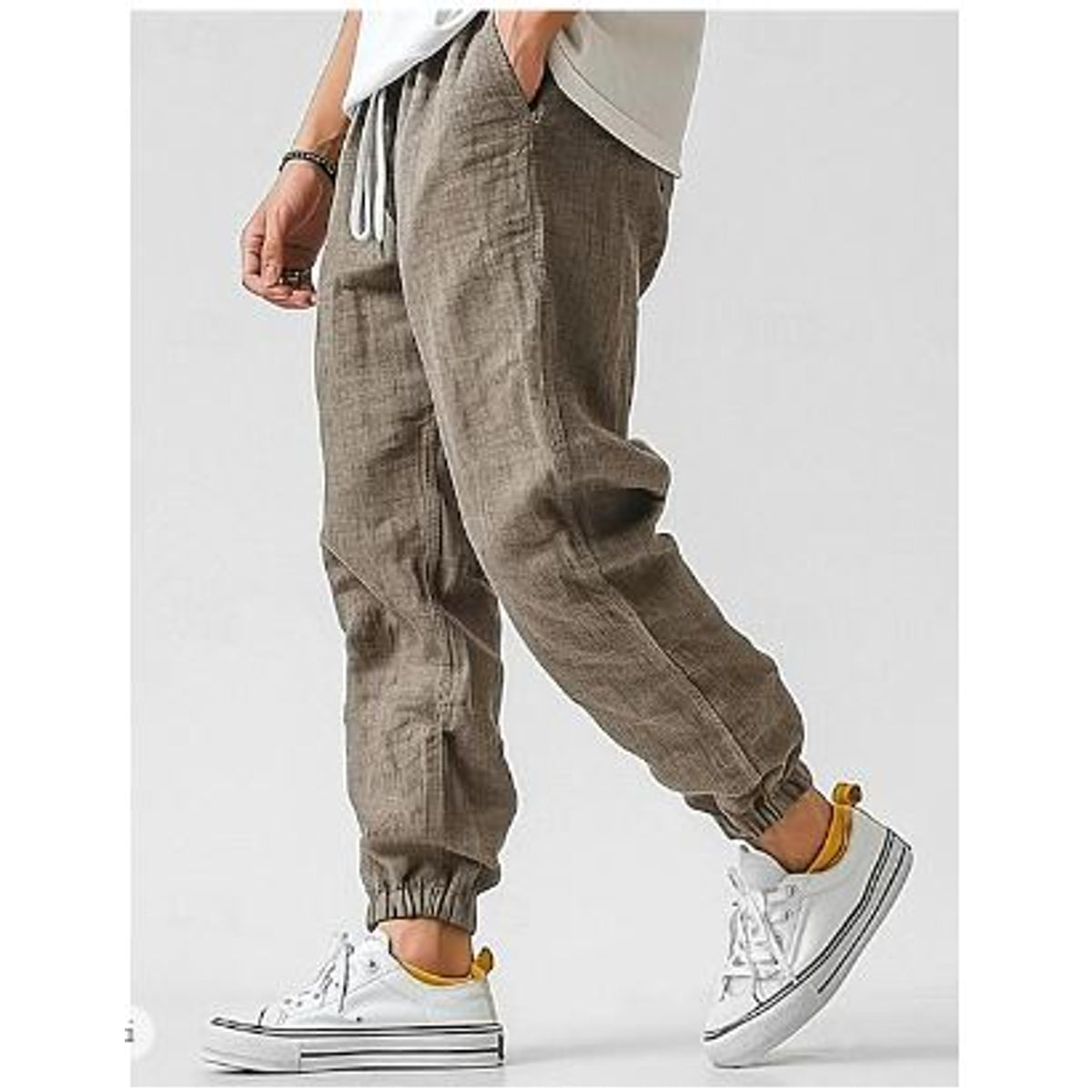 High Waist Black Cargo Pants for Men with Adjustable Drawstring and Utility Pockets 0
