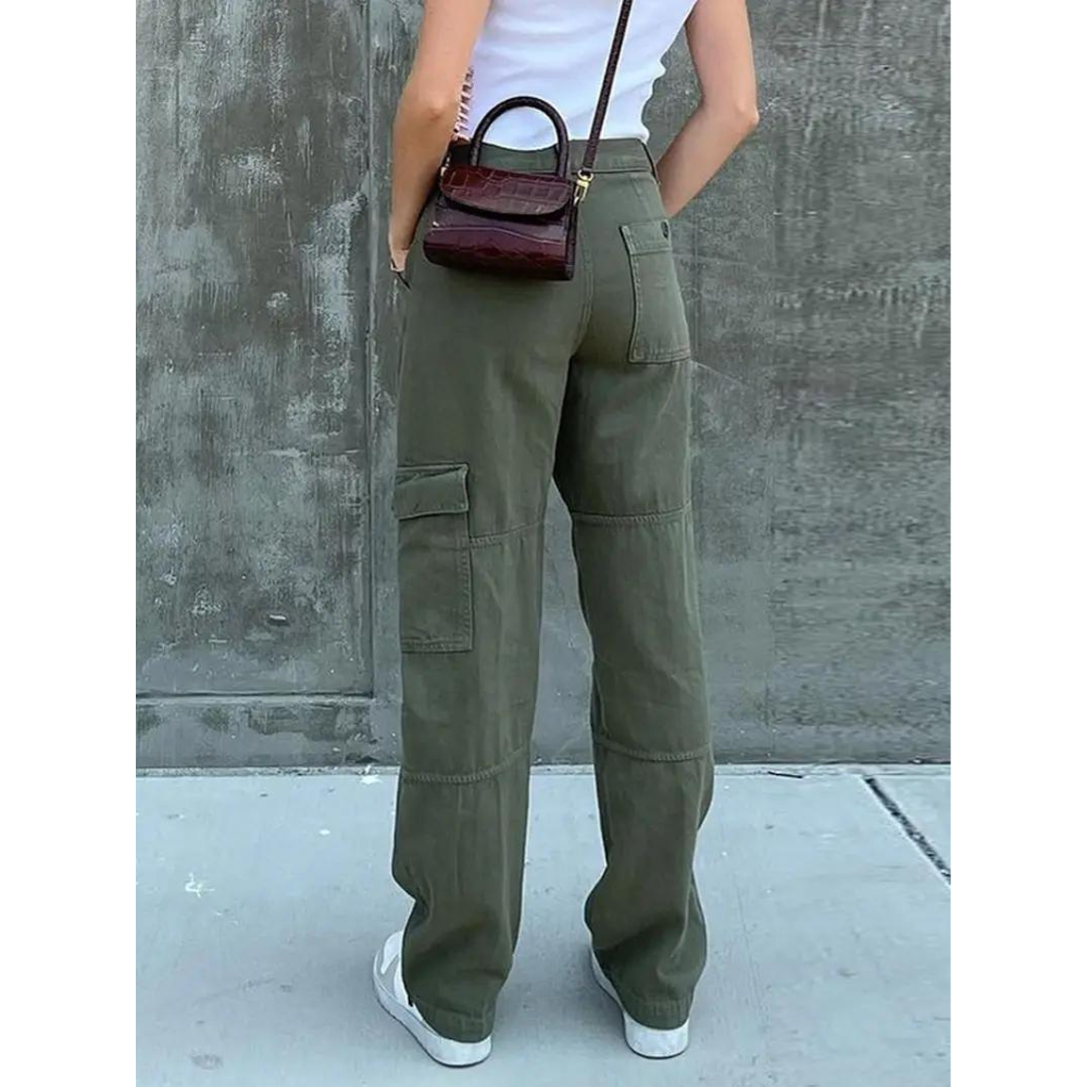 High Waist Black Cargo Pants for Women - Relaxed Fit with Utility Pockets 2