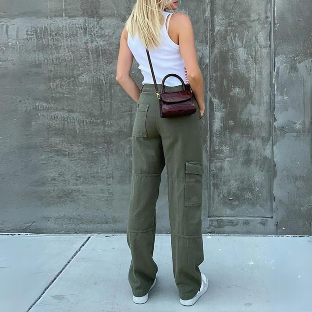 High Waist Black Cargo Pants for Women - Relaxed Fit with Utility Pockets 3