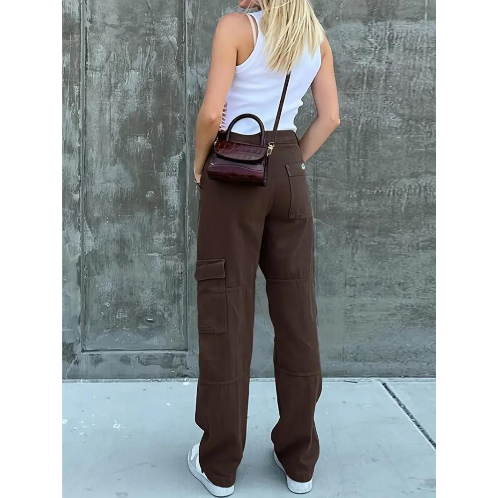 High Waist Black Cargo Pants for Women - Relaxed Fit with Utility Pockets 6