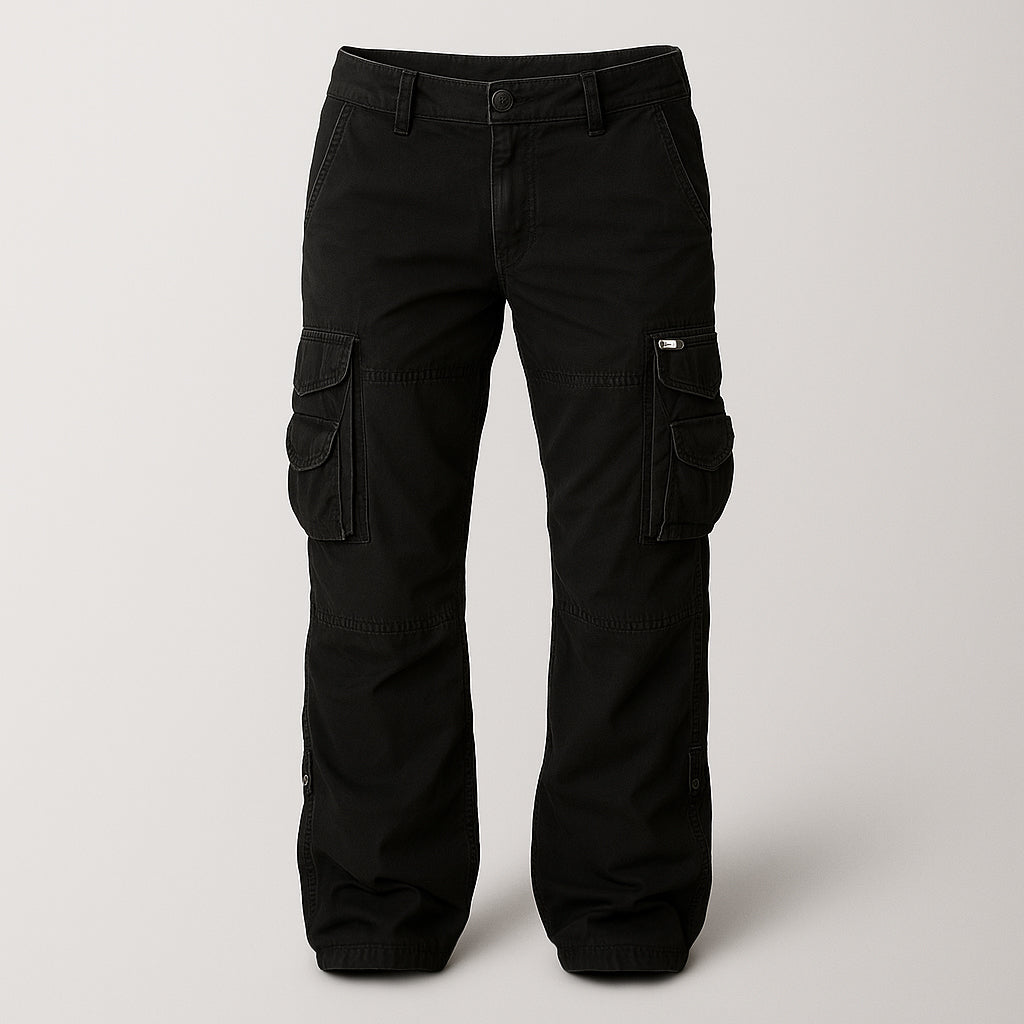 High Waist Cargo Pants for Women - Relaxed Fit with Utility Pockets in Neutral Tones 0