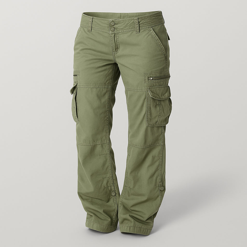High Waist Cargo Pants for Women - Relaxed Fit with Utility Pockets in Neutral Tones 3