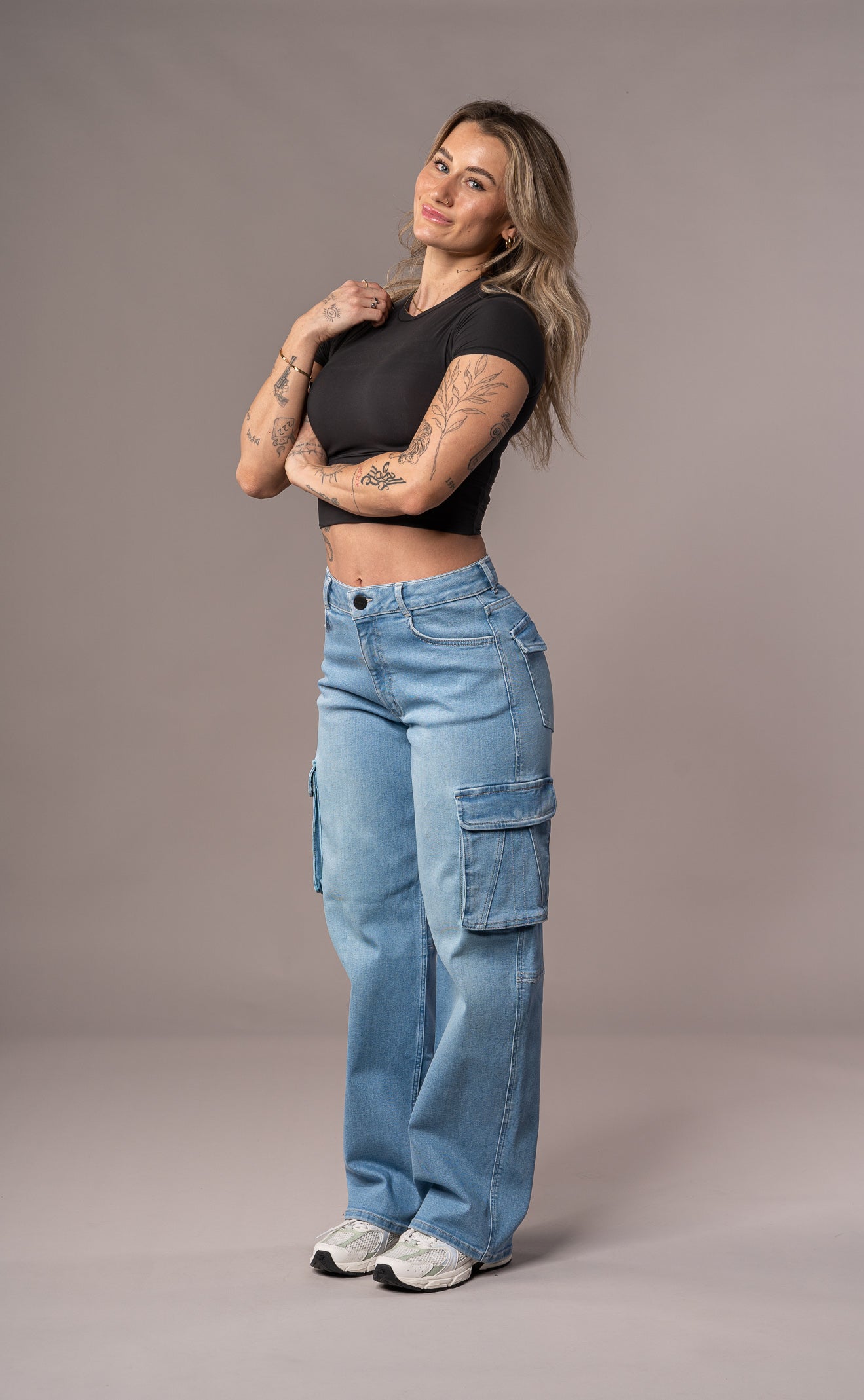 High Waist Cargo Pants for Women - Soft Stretch Denim, Utility Pockets, Urban Style 0