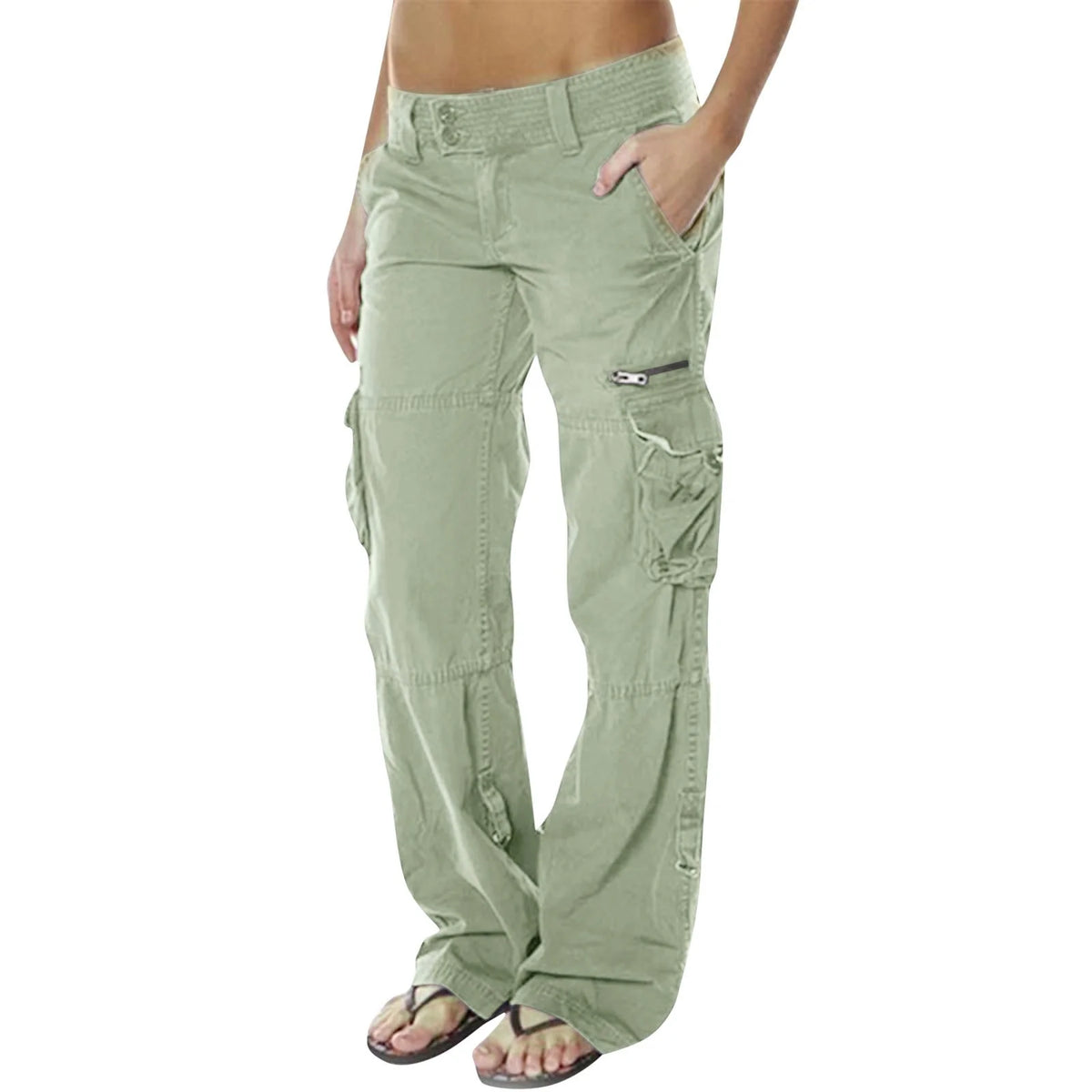 High Waist Cargo Pants for Women with Utility Pockets and Drawstring Waist