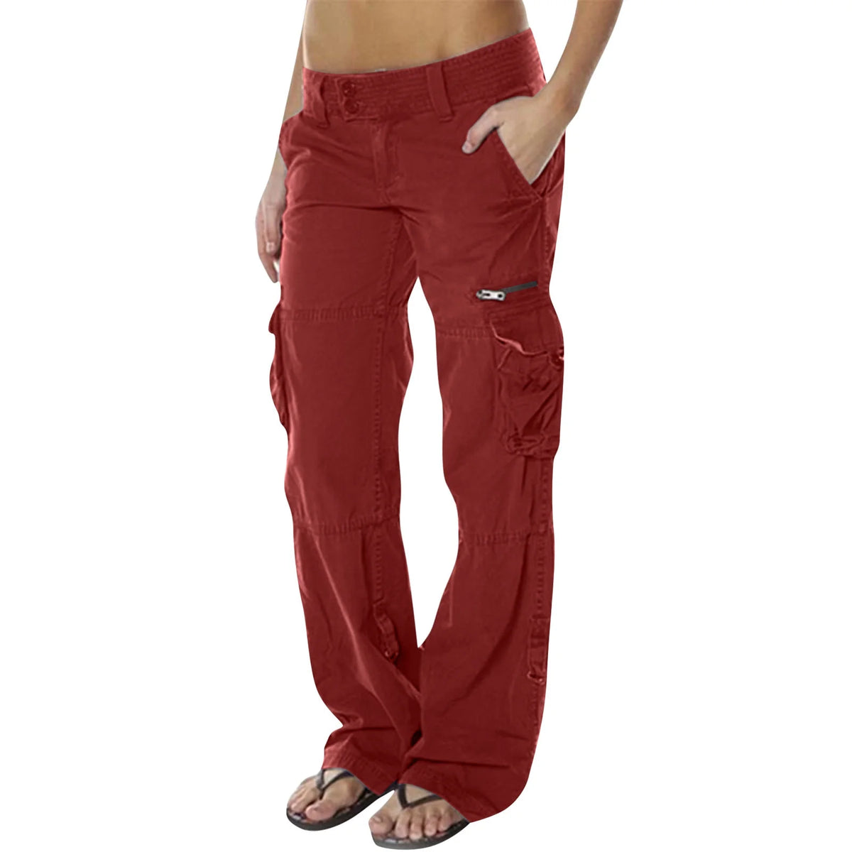 High Waist Cargo Pants for Women with Utility Pockets and Drawstring Waist