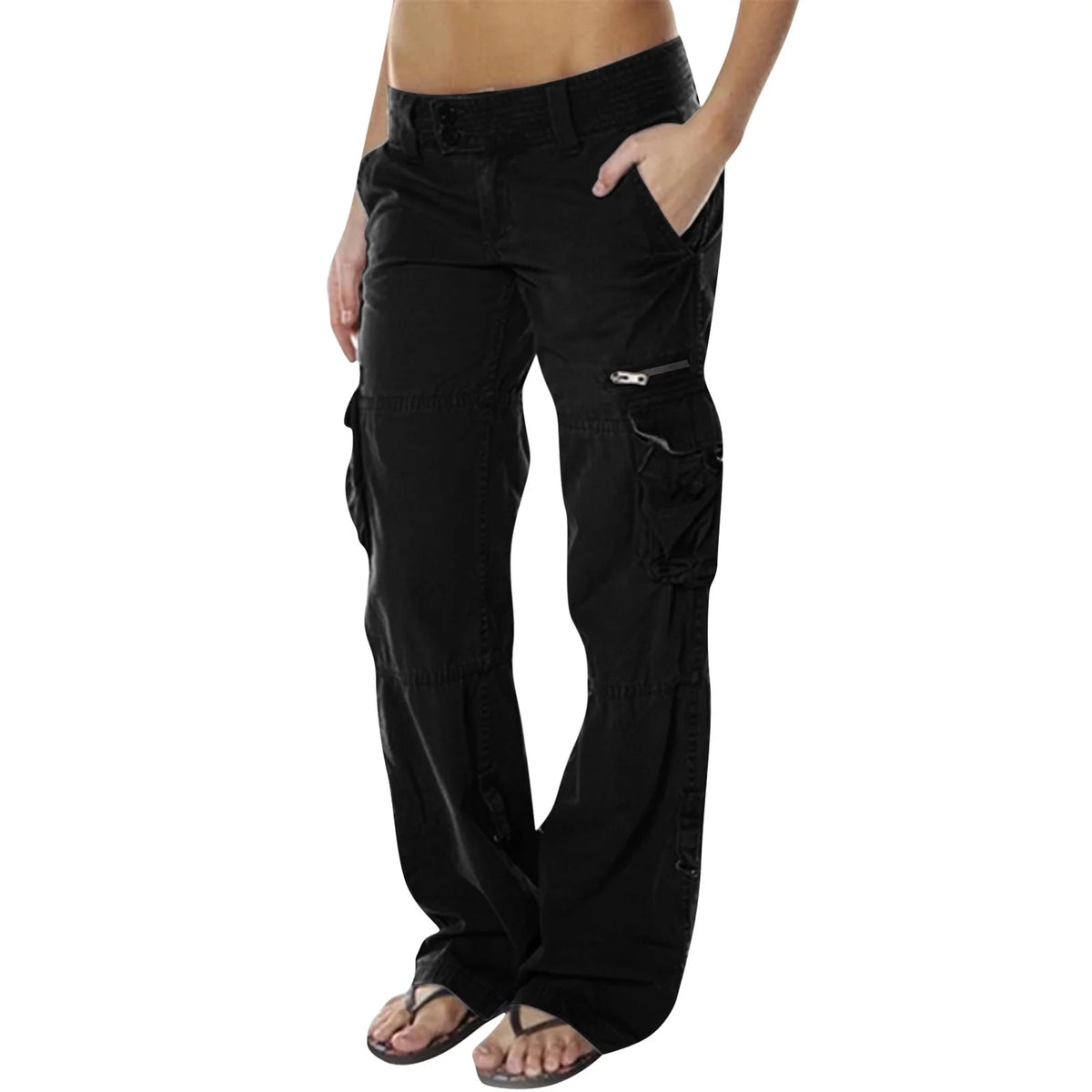High Waist Cargo Pants for Women with Utility Pockets and Drawstring Waist