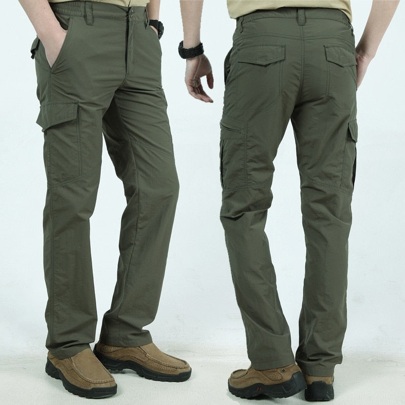 High Waist Mens Cargo Pants - Relaxed Fit with Utility Pockets, Black 1