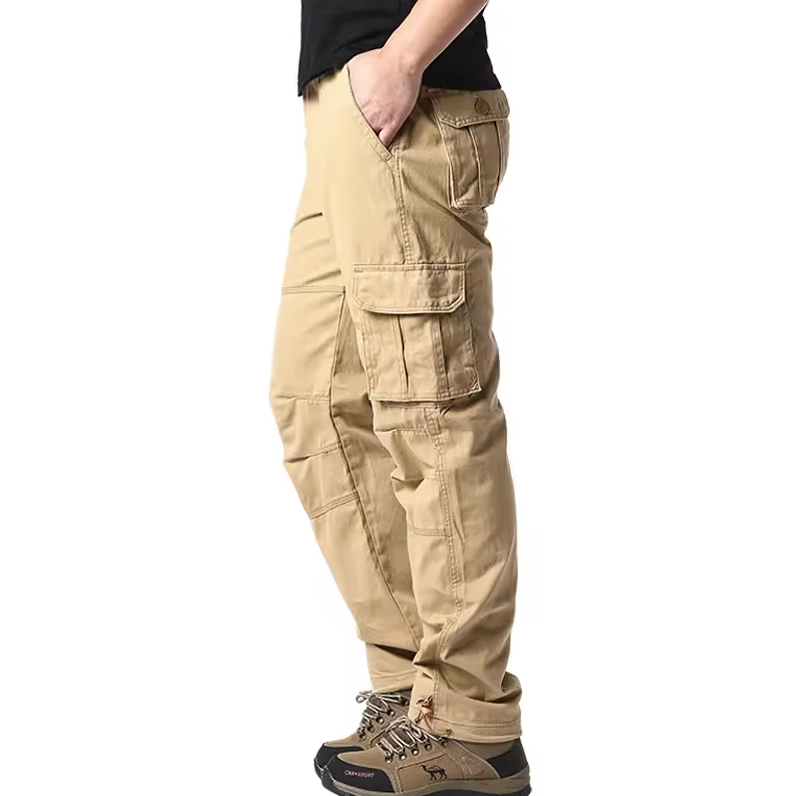 High Waist Mens Cargo Pants - Relaxed Fit with Utility Pockets, Black 4