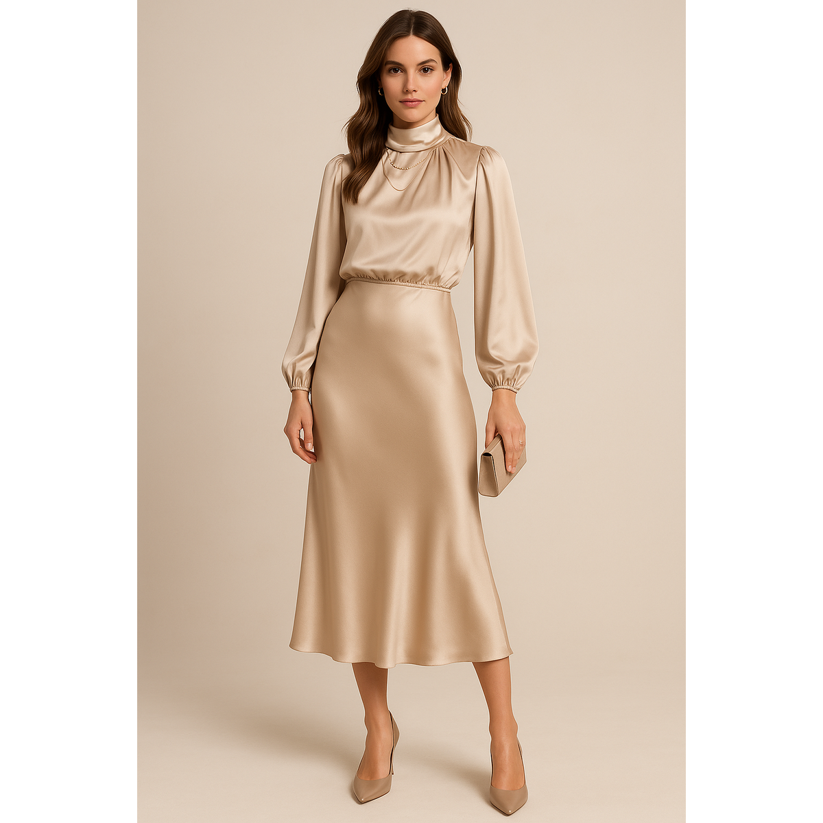 High Waist Midi Dress Women Elegant Cotton Blend Casual Chic 0