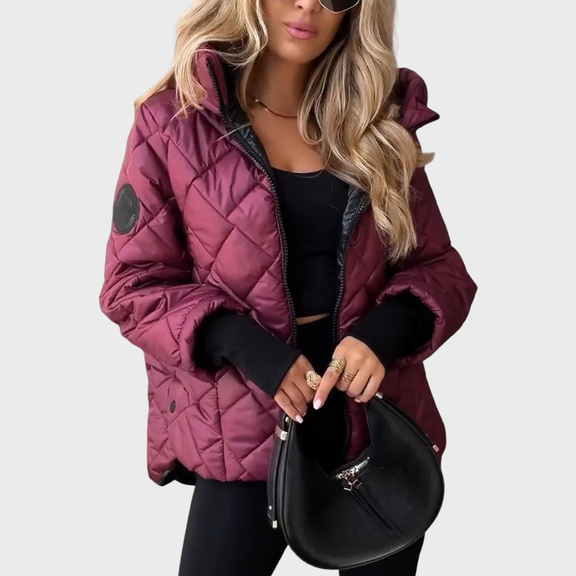Hooded Black Puffer Jacket Women Insulated Diamond Quilted Winter Coat 0