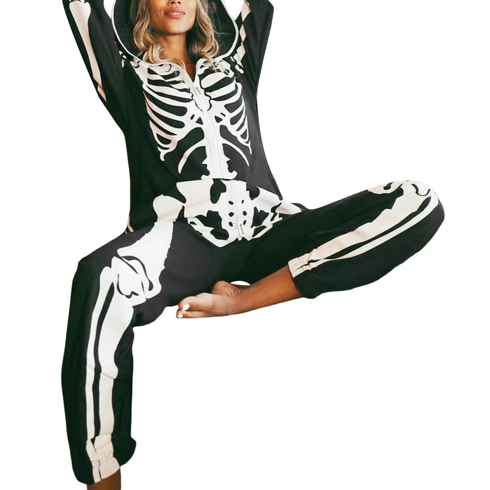 Hooded Jumpsuit Men Skeleton Print Cozy Casual Wear 1