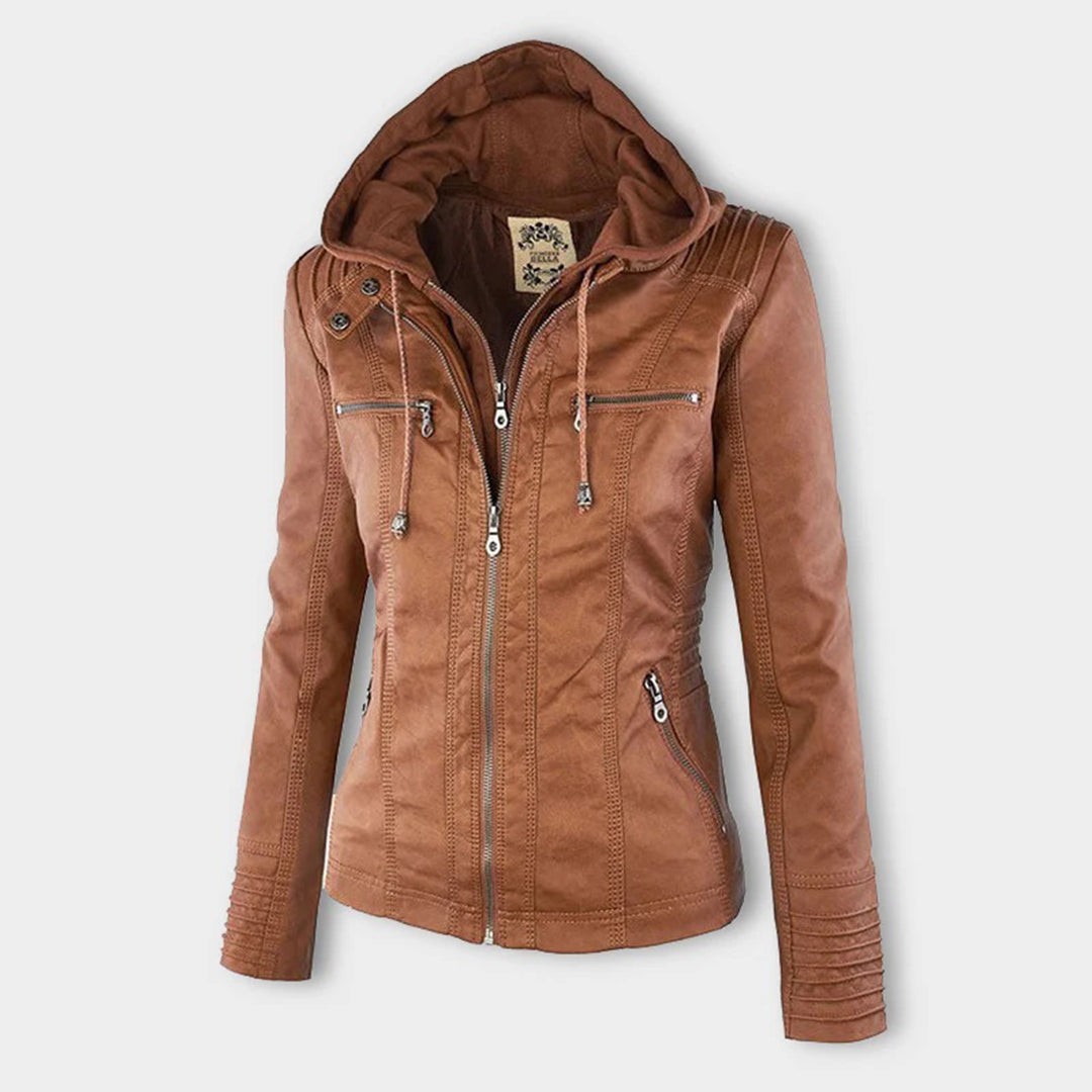 Hooded Leather Jacket Women Stylish PU Leather Autumn Winter Trend 0