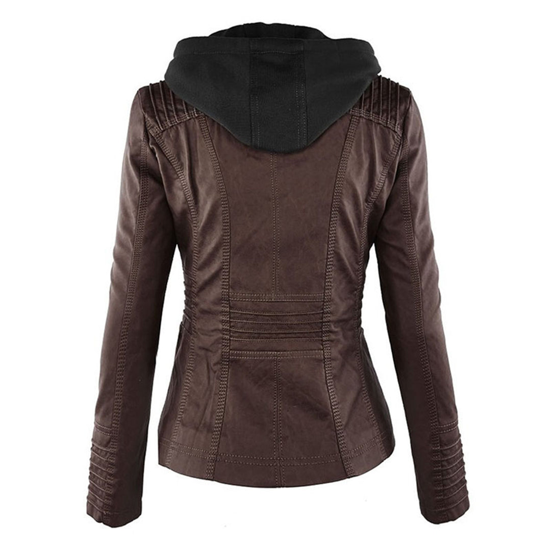 Hooded Leather Jacket Women Stylish PU Leather Autumn Winter Trend 7