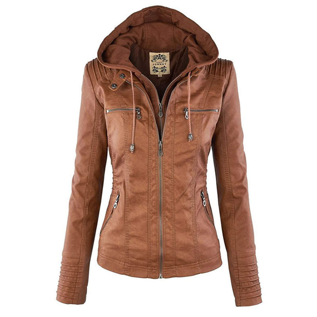 Hooded Leather Jacket Women Stylish PU Leather Autumn Winter Trend 9