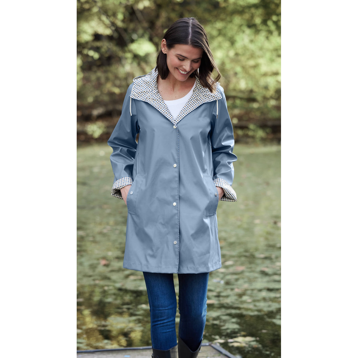 Hooded Rain Slicker Women's Lightweight Water-Resistant Spring Style 0