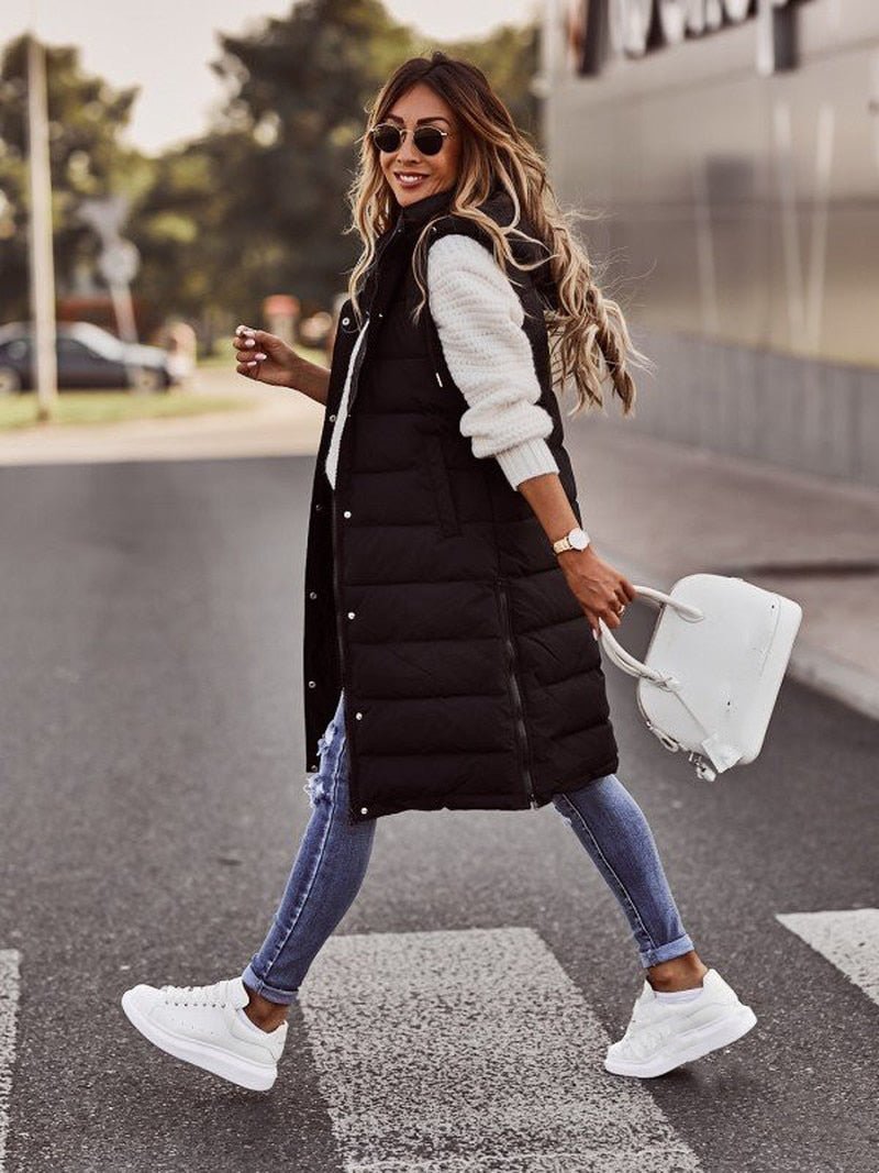 Knee-Length Puffer Vest Women Stylish Warm Layering Essential 2